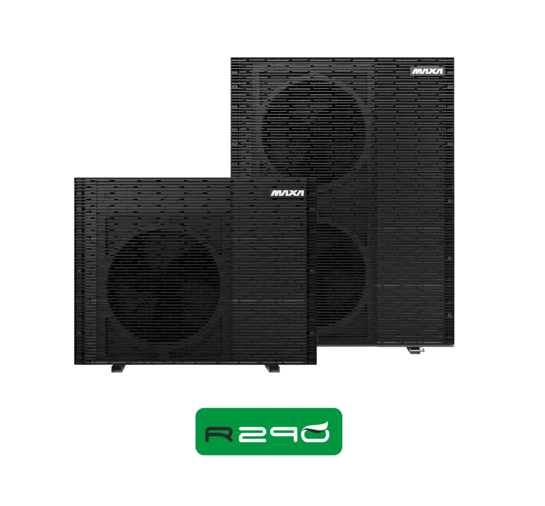 Pompe à chaleur monobloc inverter MAXA i-290 au fluide naturel R290, deux unités extérieures noires